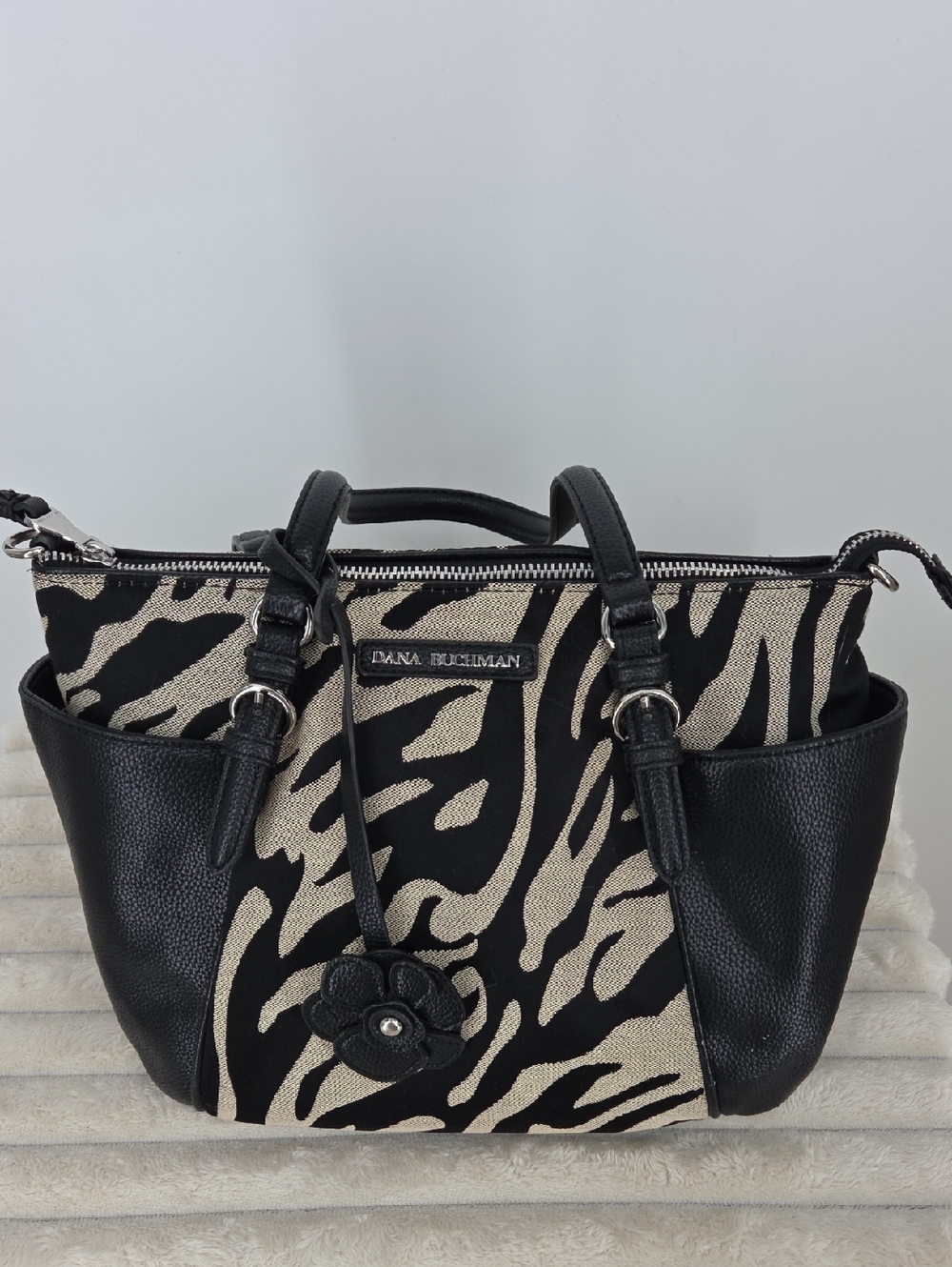 Dana Buchman Black & Beige Zebra-Print Satchel